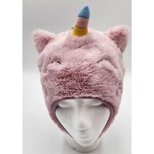 Old Navy Kids Pink Unicorn Hat Faux Fur Beanie Novelty Party Costume M 12-24M